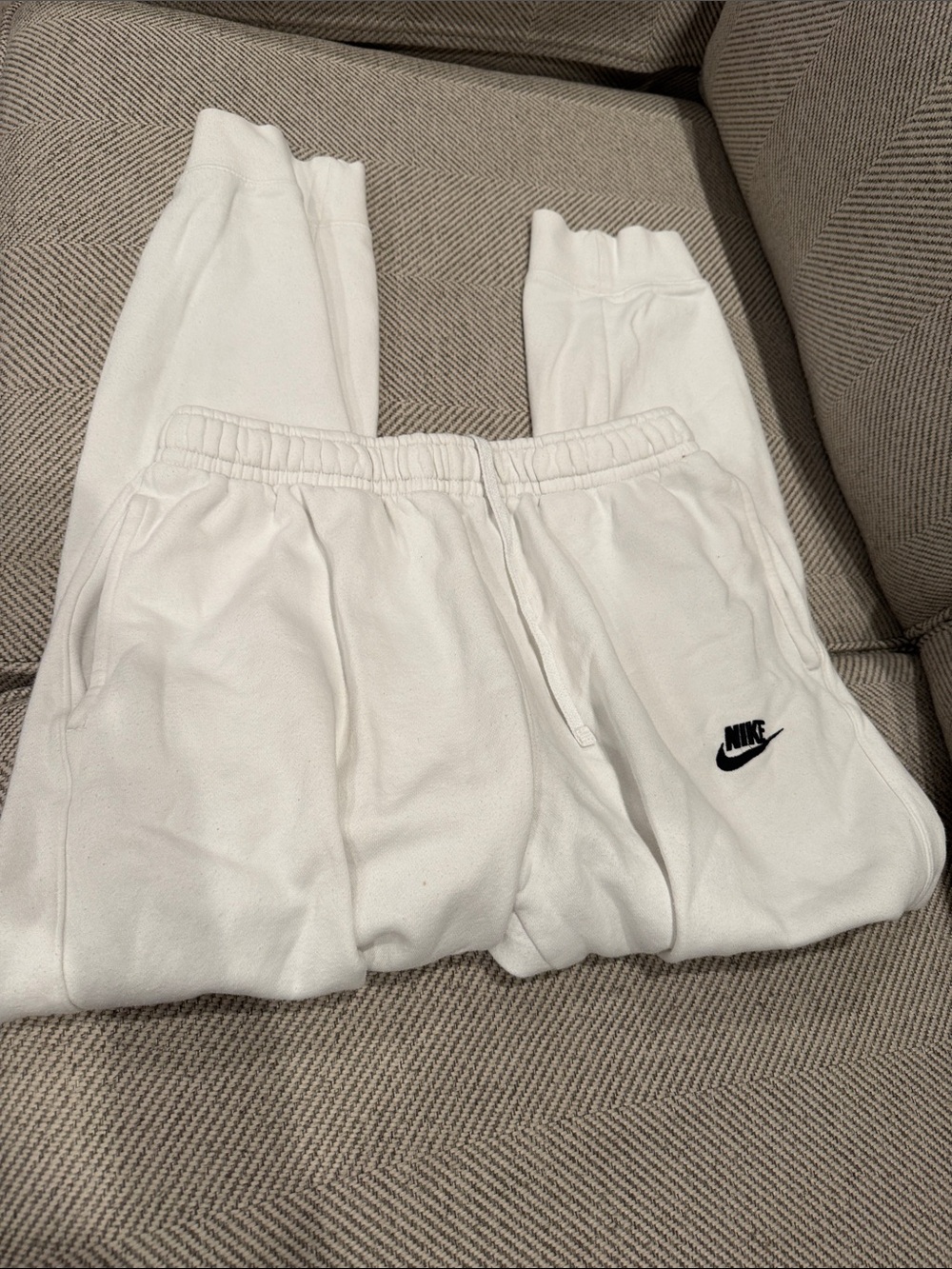 Nike White Kids' Sweatpants with Black Logo